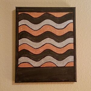 Black Gold And Silver Waves Acrylic Painting On Canvas Art Signed 8x10"